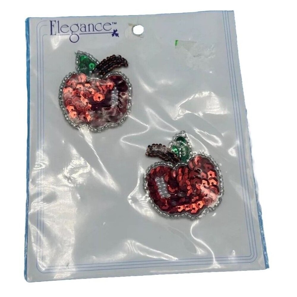 appliqué Apple Sequins Patch Red Motif Elegance Sew On Teacher Sweater Jeans Vtg